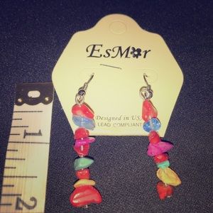 Multi-Color Stone Dangle Earrings.